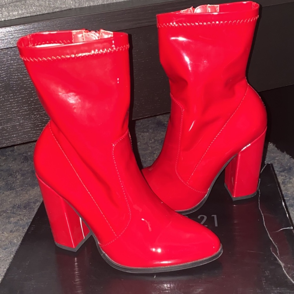 Red latex boots